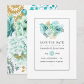 Save The Date Mariage floral à l'aquarelle de la menthe (Devant / Derrière)