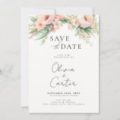 Save The Date Mariage Floral à l'Aquarelle Rose (Devant)
