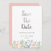 Save The Date Mariage floral à l'aquarelle rose vif Enregistrer (Devant / Derrière)