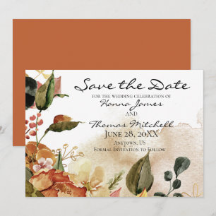 Save The Date Mariage Floral Aquarelle Automnale Horizontal