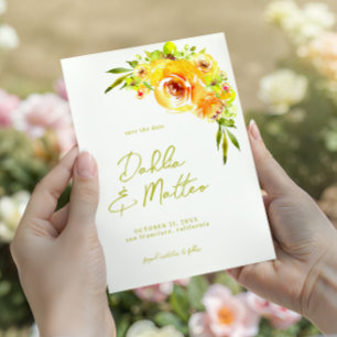 Save The Date Mariage Floral Aquarelle Citron Jaune et Vert