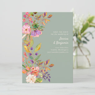 Save The Date Mariage Floral Aquarelle Coloré Vert Sauge