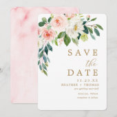 Save The Date Mariage Floral Aquarelle Élégant Rose Gold (Devant / Derrière)