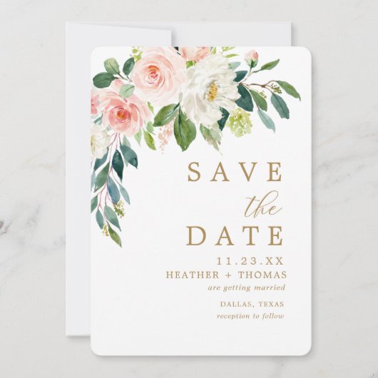 Save The Date Mariage Floral Aquarelle Élégant Rose Gold (Devant)