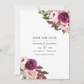 Save The Date Mariage floral aquarelle Marsala et rose (Devant)