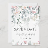 Save The Date Mariage Floral Aquarelle Rose et Feuillage (Devant)