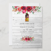 Save The Date Mariage Floral Aquarelle Rustique Bourgogne et Ros (Devant)