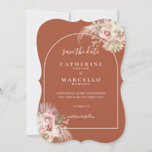 Save The Date Mariage Floral Arc de Pampas en Terre Cuite Bohème