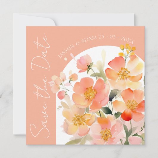 Save The Date Mariage Floral Arch Orange Peach moderne (Devant)