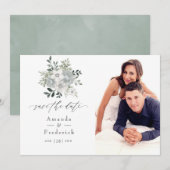 Save The Date Mariage Floral Argenté Aquarelle (Devant / Derrière)