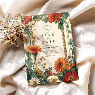 Save The Date Mariage Floral Art Nouveau Orange