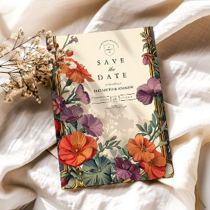Save The Date Mariage floral Art Nouveau Sunset
