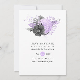 Save The Date Mariage Floral au Lilas et au Charbon