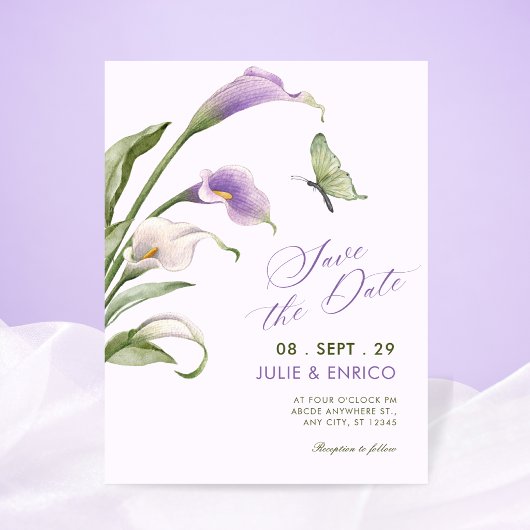 Save The Date Mariage floral au lys violet