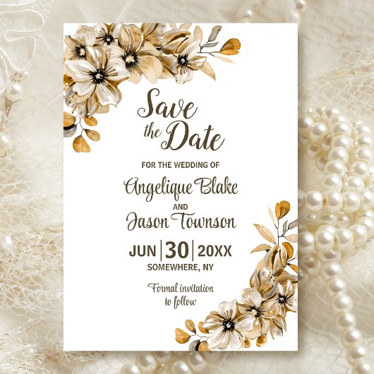 Save The Date Mariage floral automnal aquarelle