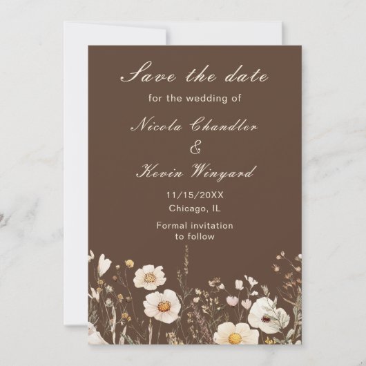 Save The Date Mariage floral automnal de fleurs sauvages (Devant)