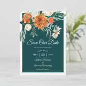 Save The Date Mariage Floral Automnal Élégant Orange Brûlé Sarce (Debout devant)