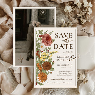 Save The Date Mariage Floral Automnal Romantique Vintage Photo I