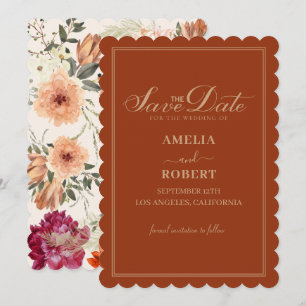 Save The Date Mariage floral automnal terracotta orange brûlé