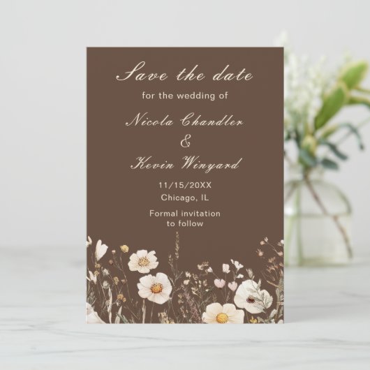 Save The Date Mariage Floral Automne Fleur Sauvage (Debout devant)