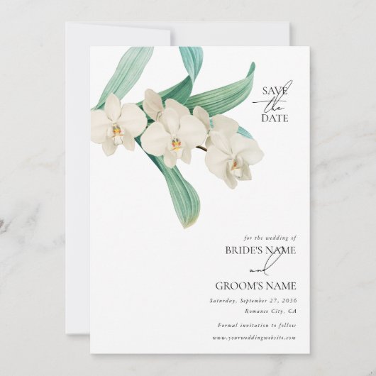 Save The Date Mariage Floral aux Orchidées Blanches Aquarelle (Devant)