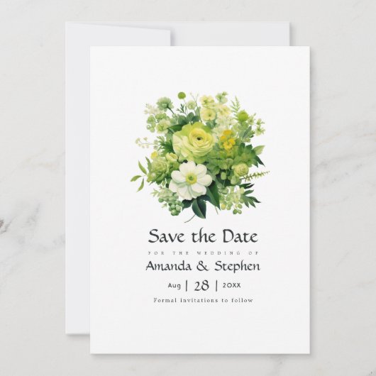 Save The Date Mariage Floral aux Teintes de Vert (Devant)