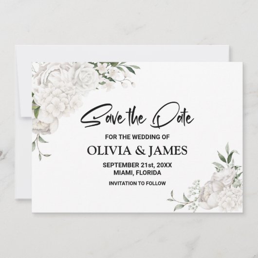 Save The Date Mariage floral blanc (Devant)