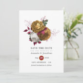 Save The Date Mariage floral blanc, burgundy et or (Debout devant)
