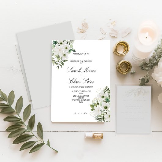 Save The Date Mariage Floral Blanc Élégant