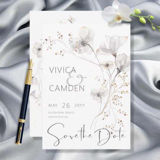 Save The Date Mariage floral blanc et blanc moderne