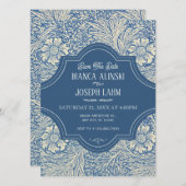 SAVE THE DATE MARIAGE FLORAL BLEU (Devant / Derrière)