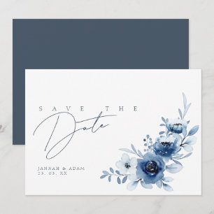 Save The Date Mariage Floral Bleu Ardoise Élégant