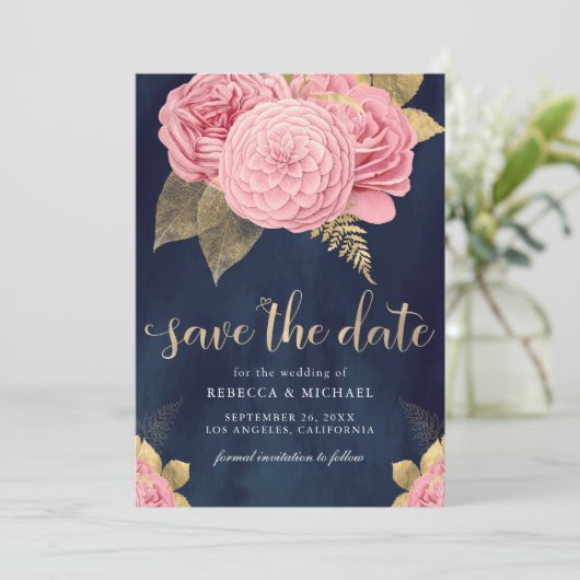 Save The Date Mariage floral bleu bleu bleu bleu Dusty rose (Debout devant)