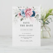 Save The Date Mariage floral bleu bleu bleu pastel rose (Debout devant)