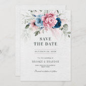 Save The Date Mariage floral bleu bleu bleu pastel rose (Devant / Derrière)