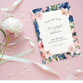 Save The Date Mariage floral bleu bleu brillant