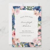 Save The Date Mariage floral bleu bleu brillant (Devant)