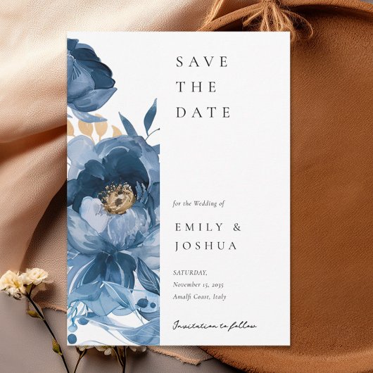 Save The Date Mariage floral bleu bleu de Dusky