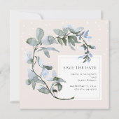 Save The Date Mariage Floral Bleu Chic Sauvez la date (Devant)