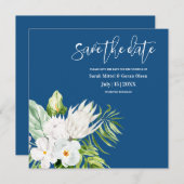 Save The Date Mariage Floral Bleu Classique Enregistrer La Date (Devant / Derrière)