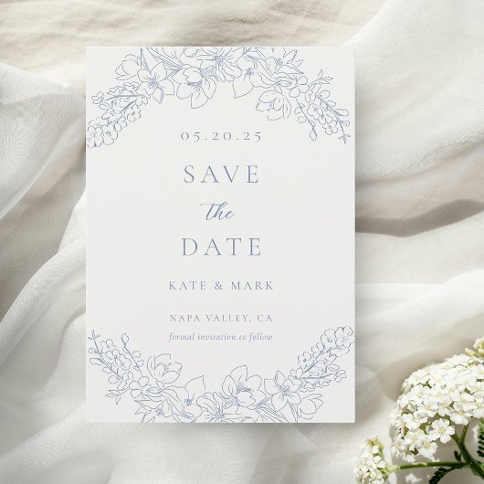 Save The Date Mariage floral bleu délicat