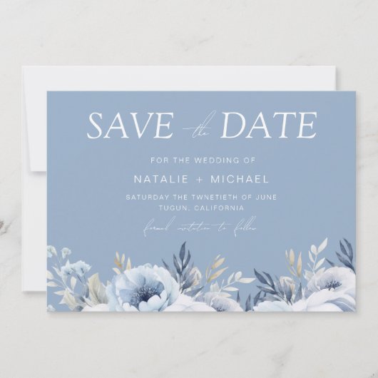 Save The Date Mariage Floral Bleu Divin Magnifique (Devant)