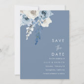 Save The Date Mariage floral bleu et blanc moderne (Devant)