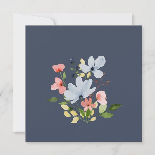 Save The Date Mariage floral bleu et rose simple Boho (Dos)