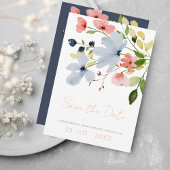 Save The Date Mariage floral bleu et rose simple Boho