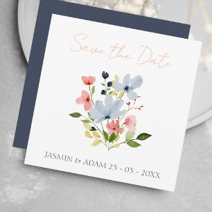 Save The Date Mariage floral bleu et rose simple Boho