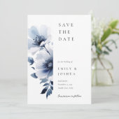 Save The Date Mariage floral bleu marine (Debout devant)