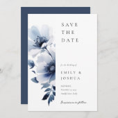 Save The Date Mariage floral bleu marine (Devant / Derrière)