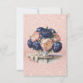 Save The Date Mariage floral bleu marine et Rose or (Dos)