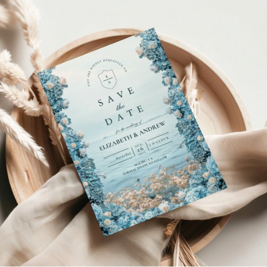 Save The Date Mariage Floral Bleu Pastel de Style Côtier
